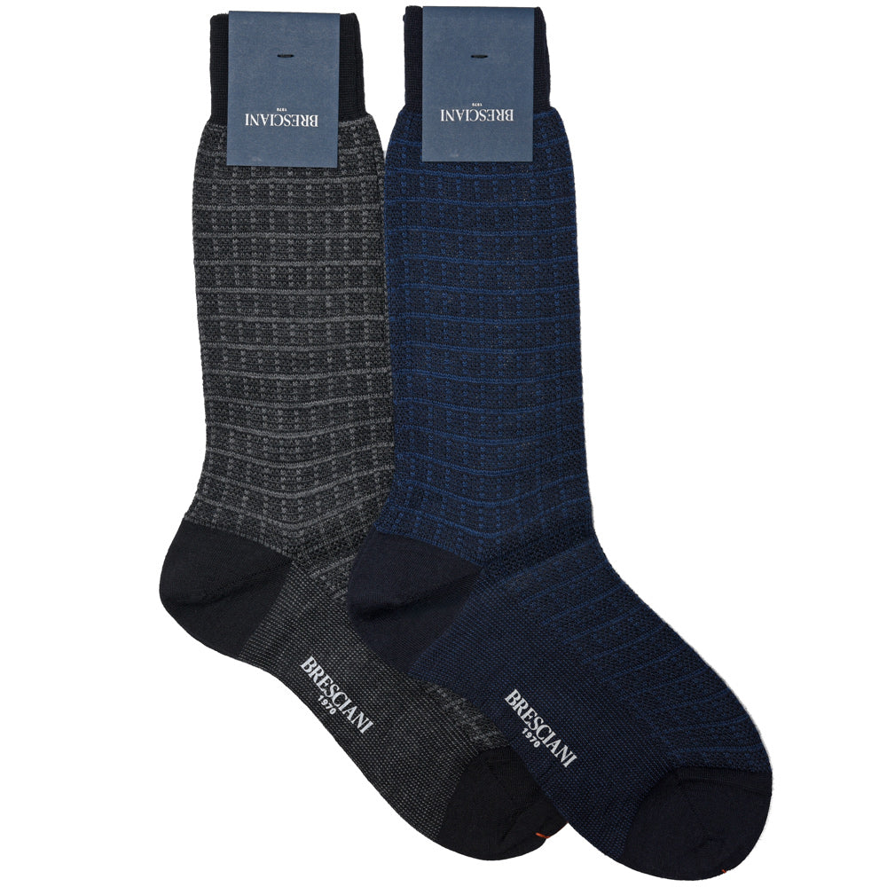 BRESCIANI(ブレッシアーニ) ウールナイロンジャガードチェックドレスソックス MC017JQ1342 18042202146