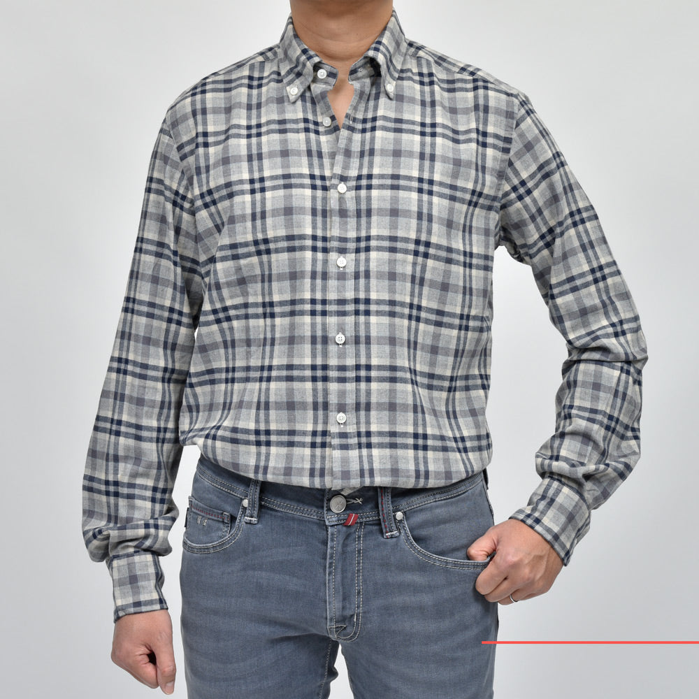 GLANSHIRT(グランシャツ) ウォッシュドコットンウールネルタータンチェックボタンダウンカラーシャツ 21406