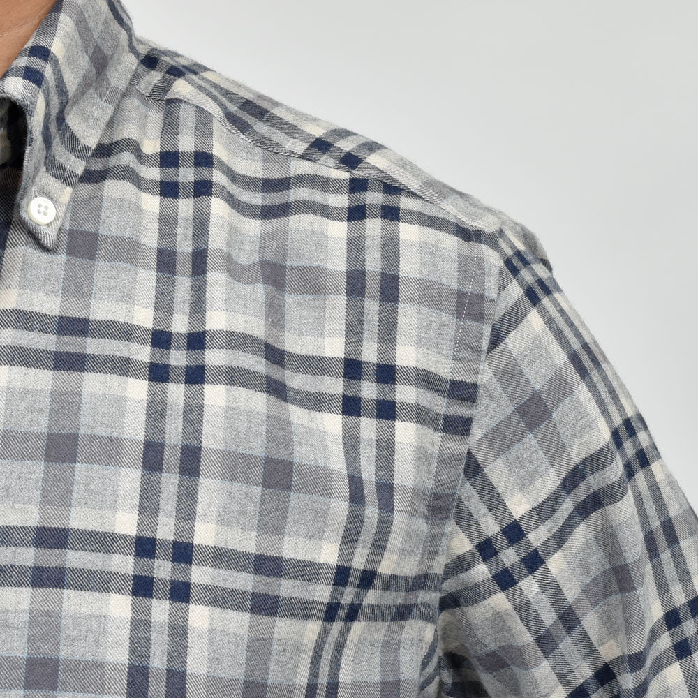 GLANSHIRT(グランシャツ) ウォッシュドコットンウールネルタータンチェックボタンダウンカラーシャツ 21406