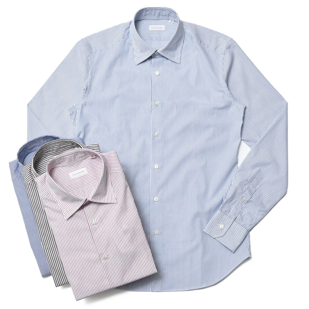 GLANSHIRT(グランシャツ) ウォッシュドコットンブロードストライプセミワイドカラーシャツ 21413