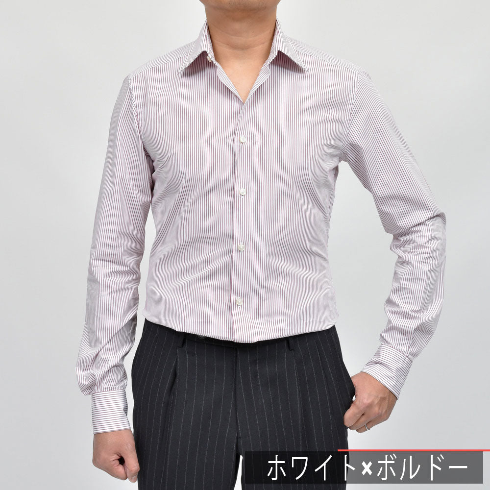 GLANSHIRT(グランシャツ) ウォッシュドコットンブロードストライプセミワイドカラーシャツ 21413