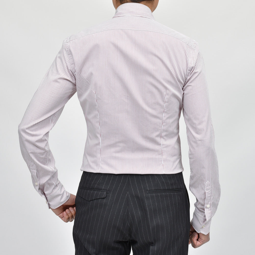 GLANSHIRT(グランシャツ) ウォッシュドコットンブロードストライプセミワイドカラーシャツ 21413
