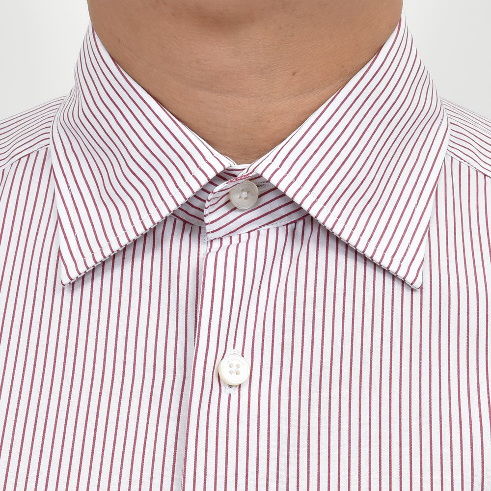 GLANSHIRT(グランシャツ) ウォッシュドコットンブロードストライプセミワイドカラーシャツ 21413