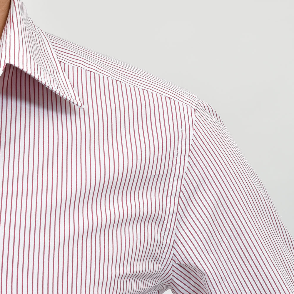GLANSHIRT(グランシャツ) ウォッシュドコットンブロードストライプセミワイドカラーシャツ 21413