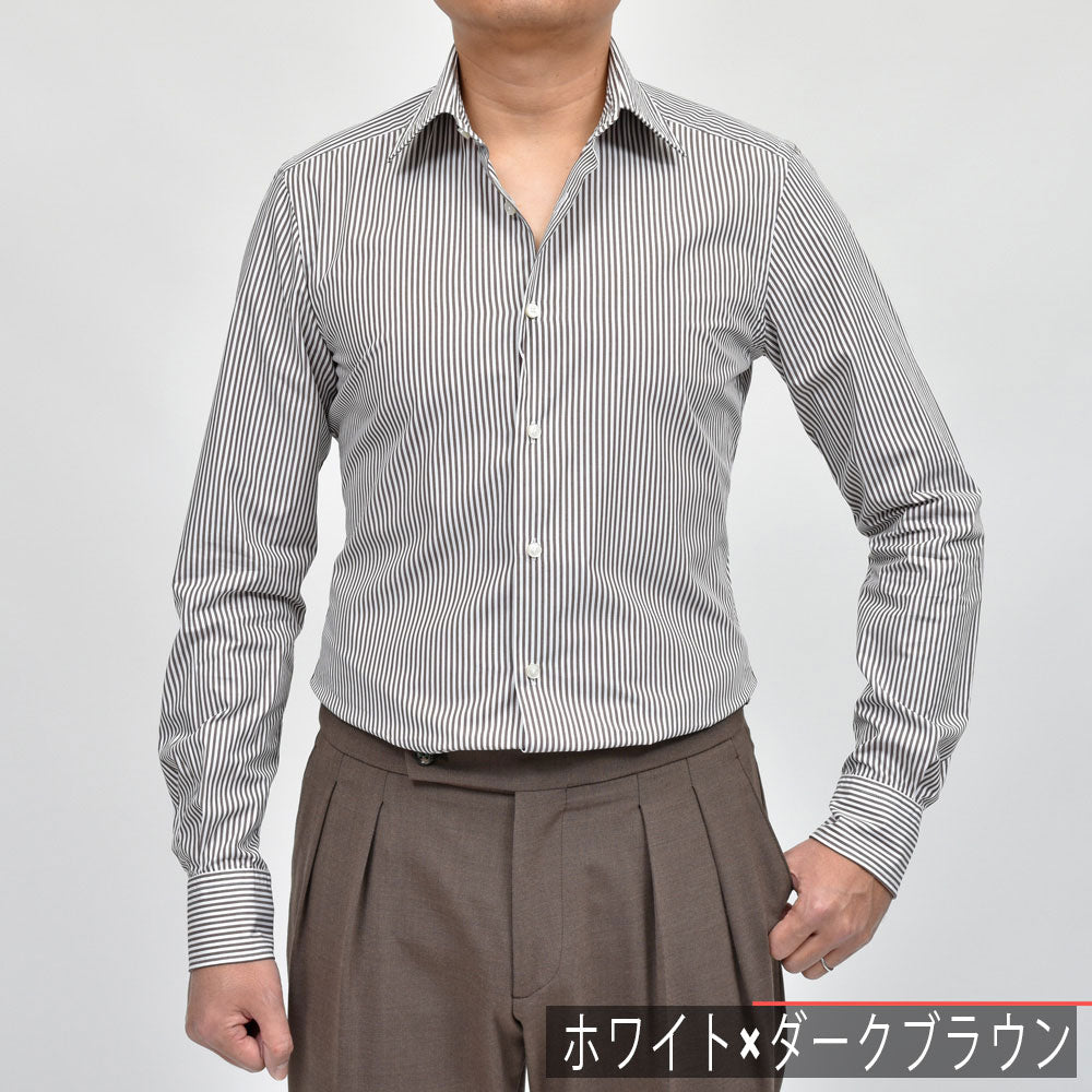 GLANSHIRT(グランシャツ) ウォッシュドコットンブロードストライプセミワイドカラーシャツ 21413