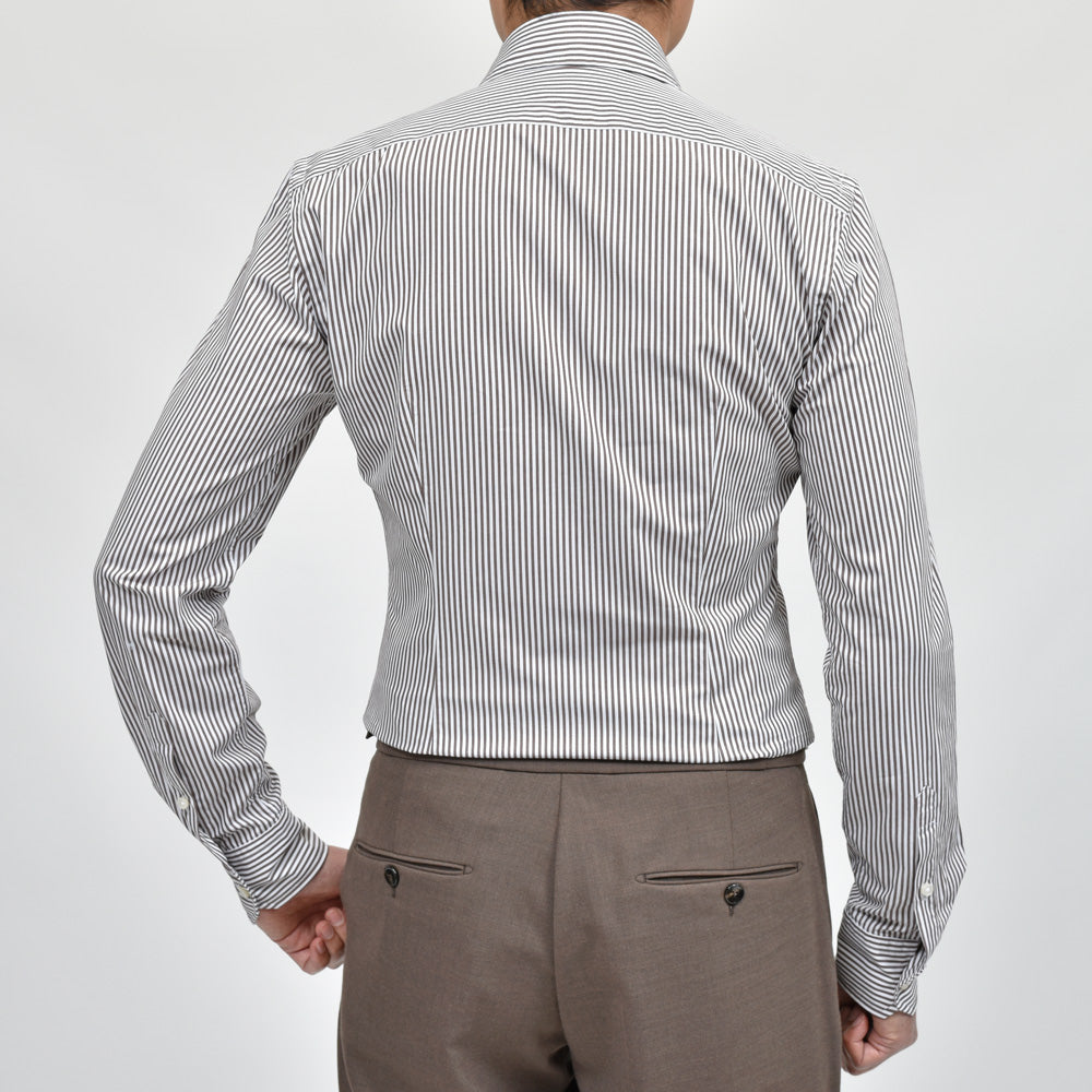 GLANSHIRT(グランシャツ) ウォッシュドコットンブロードストライプセミワイドカラーシャツ 21413