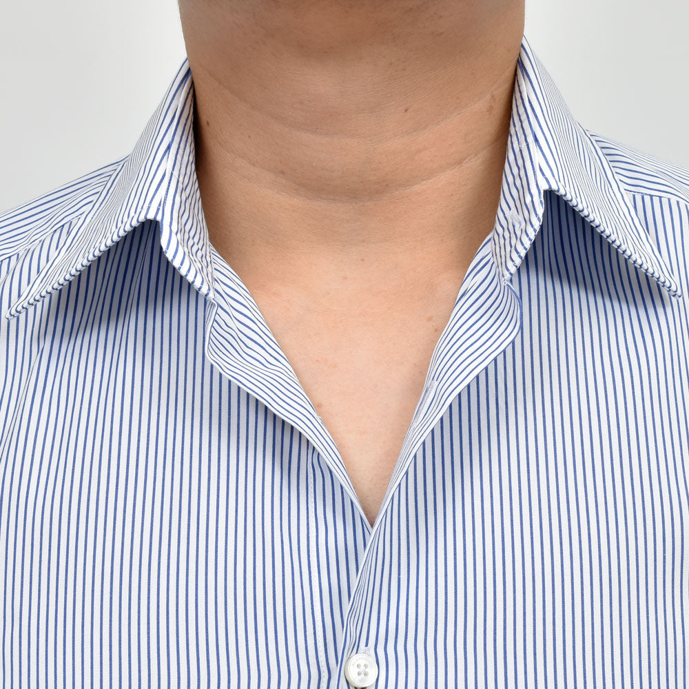 GLANSHIRT(グランシャツ) ウォッシュドコットンブロードストライプセミワイドカラーシャツ 21413