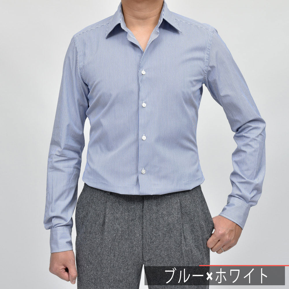GLANSHIRT(グランシャツ) ウォッシュドコットンブロードストライプセミワイドカラーシャツ 21413