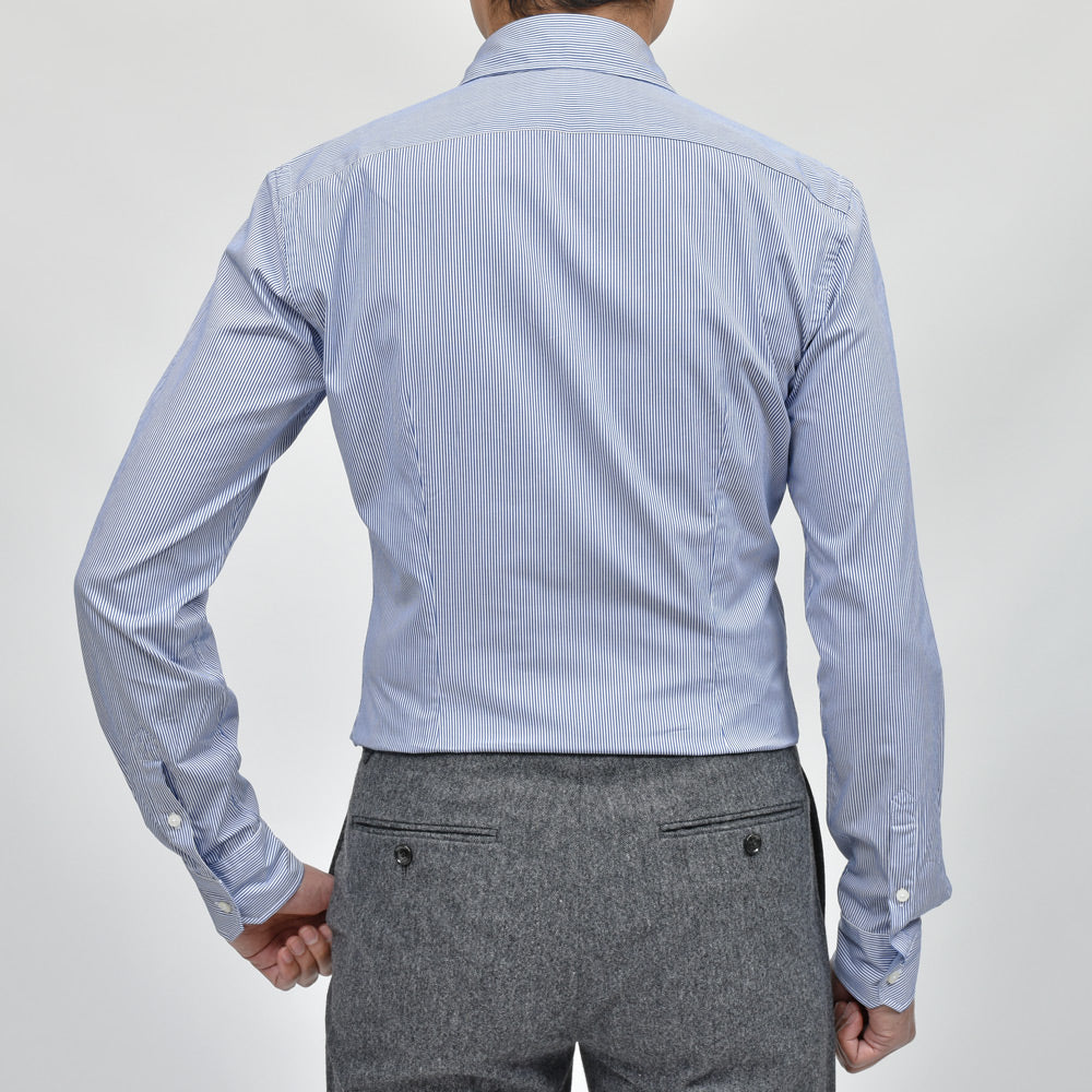 GLANSHIRT(グランシャツ) ウォッシュドコットンブロードストライプセミワイドカラーシャツ 21413