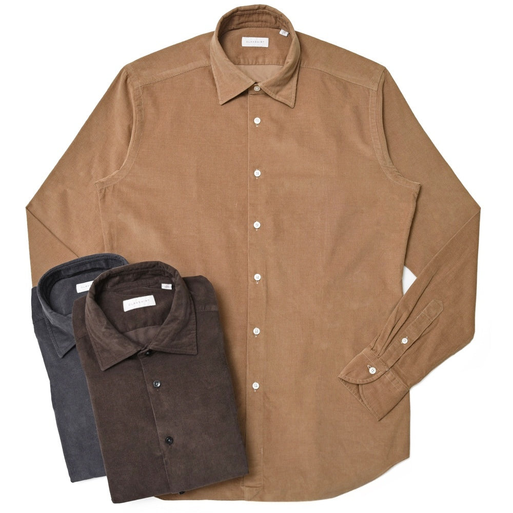 GLANSHIRT(グランシャツ) ウォッシュドコットンコーデュロイセミワイドカラーシャツ 21419