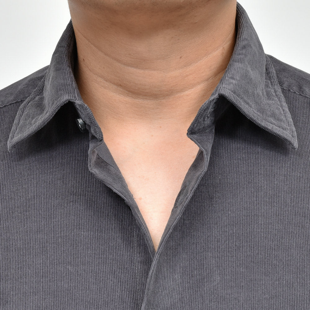 GLANSHIRT(グランシャツ) ウォッシュドコットンコーデュロイセミワイドカラーシャツ 21419