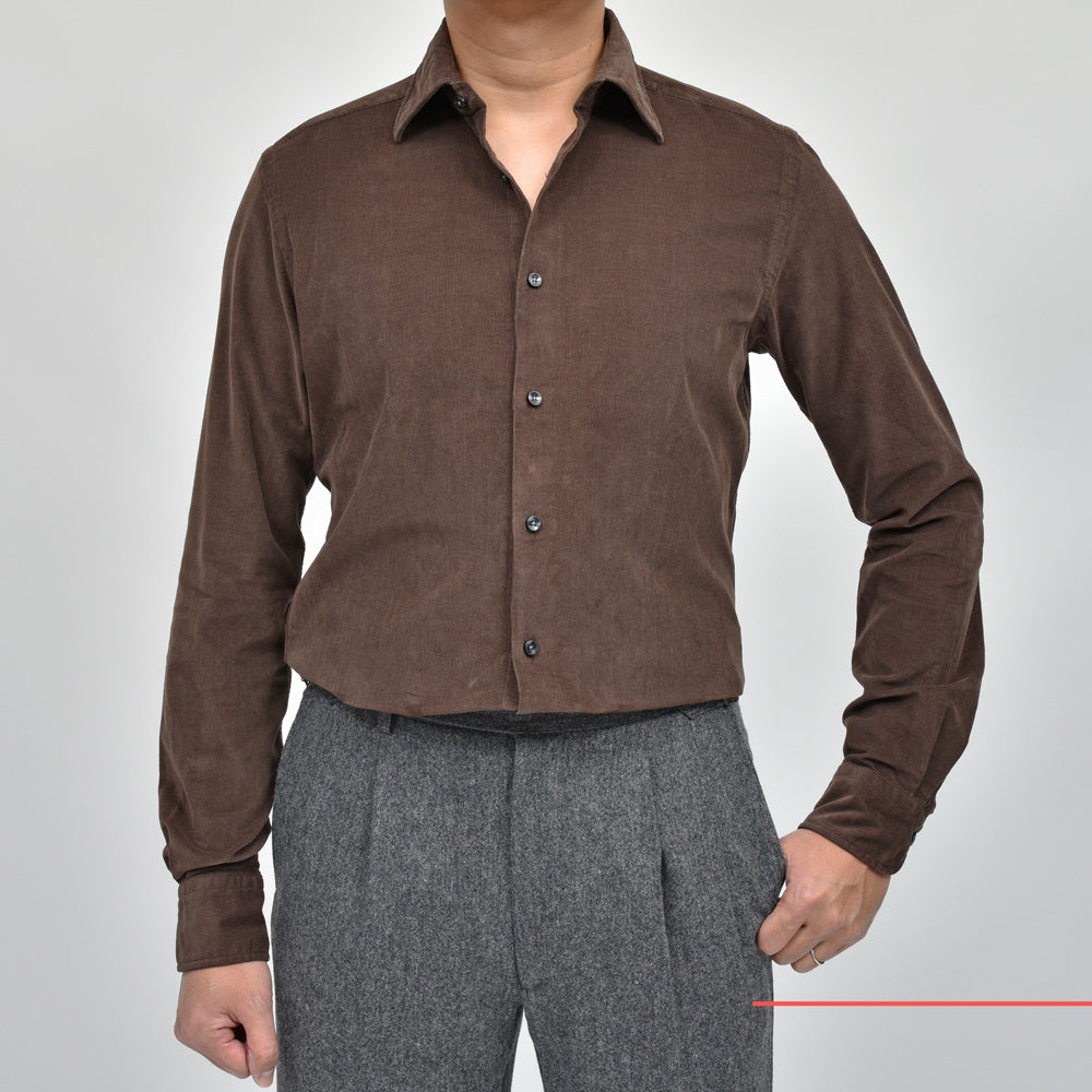 GLANSHIRT(グランシャツ) ウォッシュドコットンコーデュロイセミワイドカラーシャツ 21419