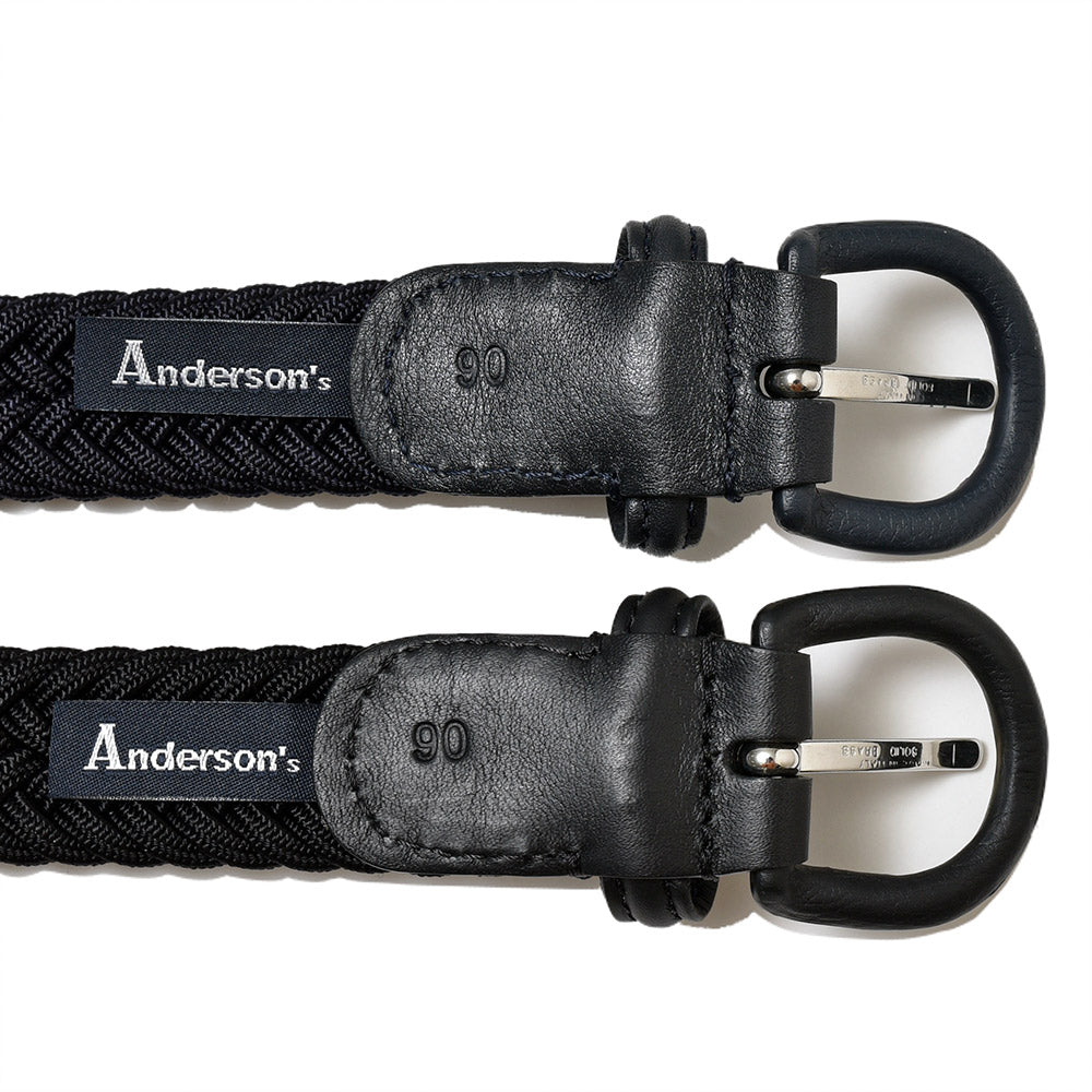 Anderson's アンダーソンズ レーヨンコットンポリウレタン×カーフ ナローメッシュベルト