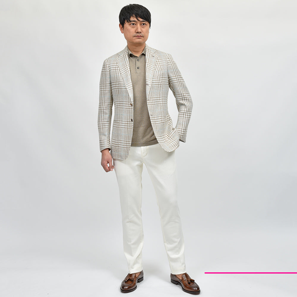 STILE LATINO スティレ ラティーノ VINCENZO シルクリネンコットン グレンチェック ウインドウペーン シングル3Bジャケット