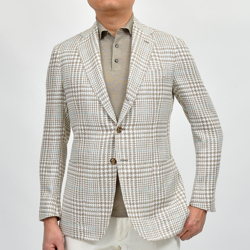 STILE LATINO スティレ ラティーノ VINCENZO シルクリネンコットン グレンチェック ウインドウペーン シングル3Bジャケット