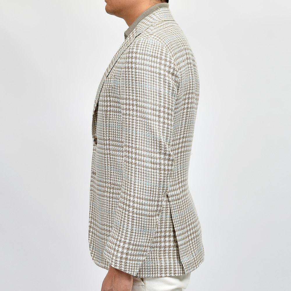 STILE LATINO スティレ ラティーノ VINCENZO シルクリネンコットン グレンチェック ウインドウペーン シングル3Bジャケット