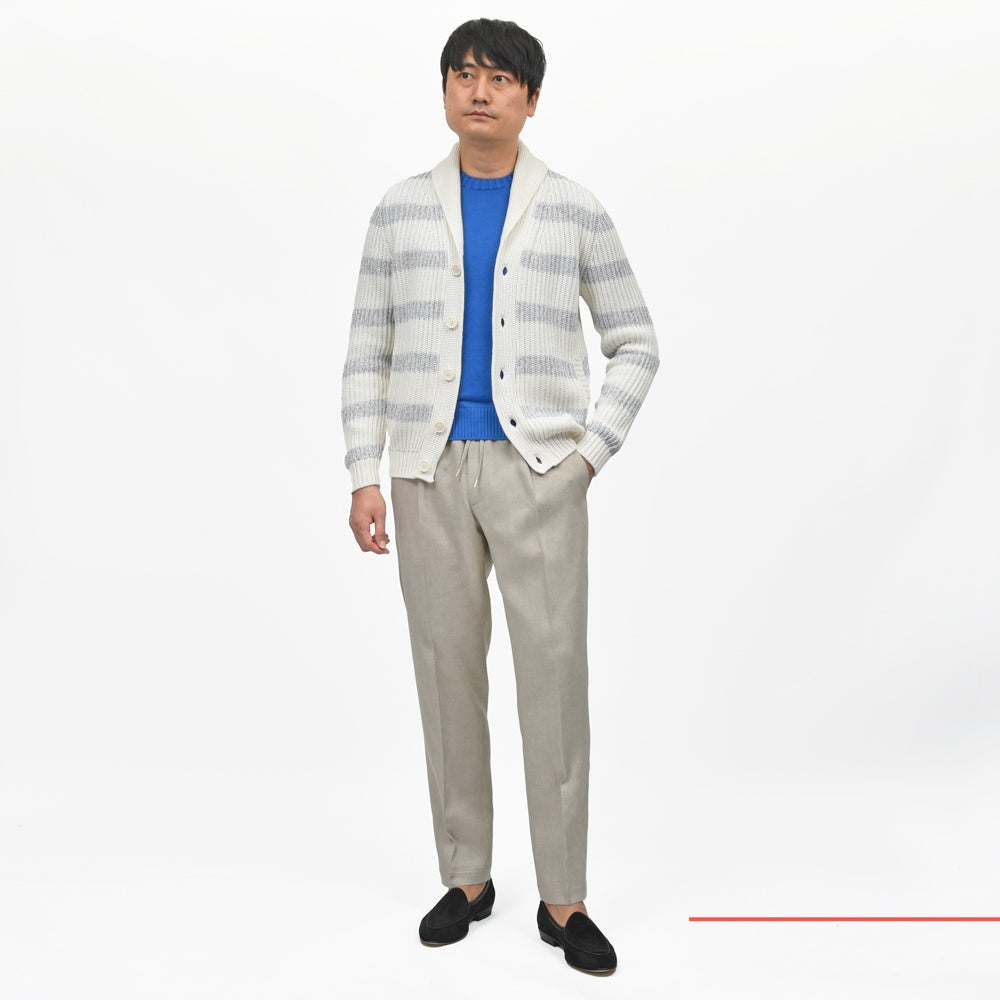 ZANONE(ザノーネ) 5ゲージソフトコットンフィッシャーマンリブボーダーショールカラーニットカーディガン CARD SCIAL/SLIM FIT/810176/ZN379/35606