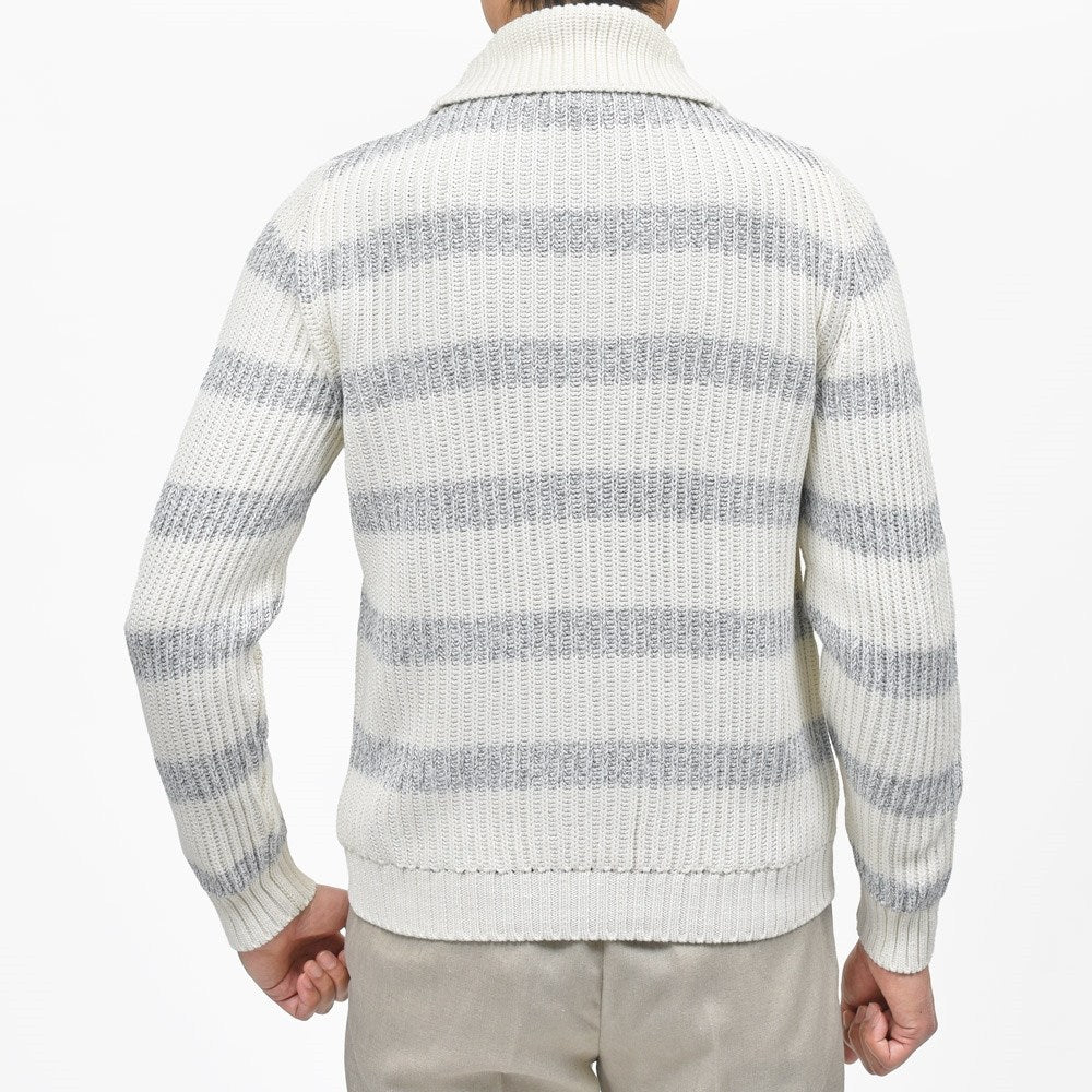 ZANONE(ザノーネ) 5ゲージソフトコットンフィッシャーマンリブボーダーショールカラーニットカーディガン CARD SCIAL/SLIM FIT/810176/ZN379/35606