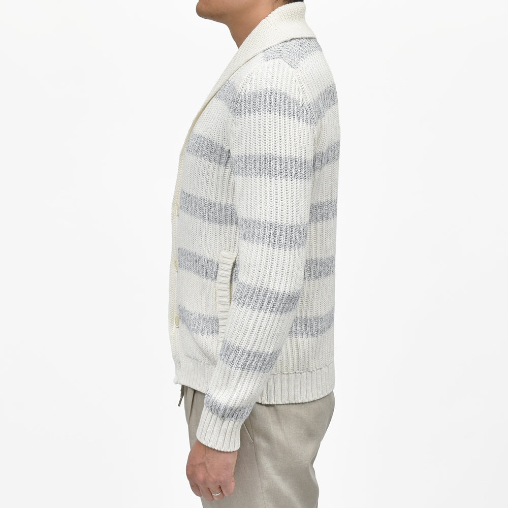 ZANONE(ザノーネ) 5ゲージソフトコットンフィッシャーマンリブボーダーショールカラーニットカーディガン CARD SCIAL/SLIM FIT/810176/ZN379/35606