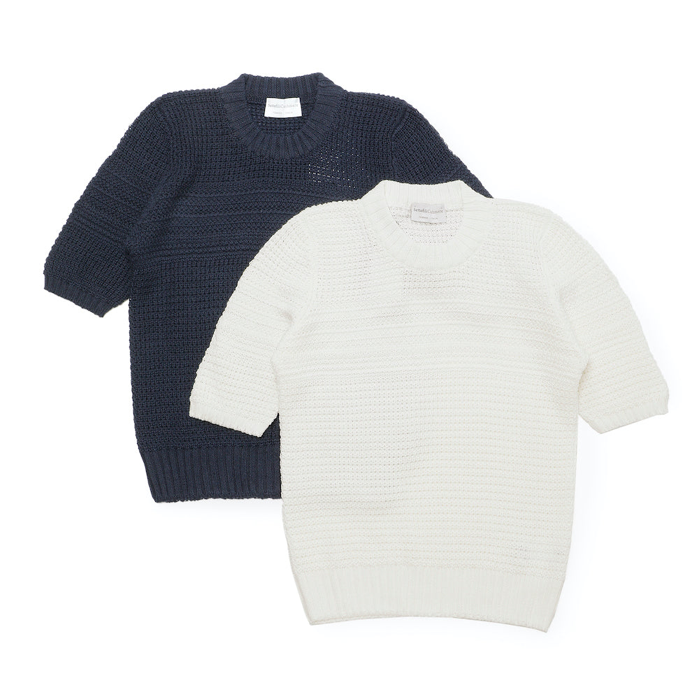 セッテフィーリカシミア / リネン&コットン メッシュ編み ショートスリーブ クルーネック ニット/CPEMA5HM