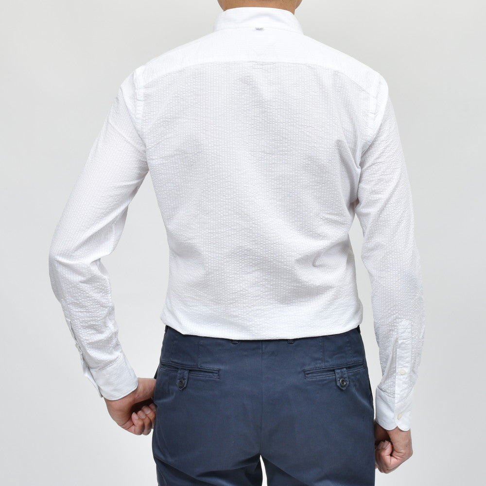 GLANSHIRT(グランシャツ) コットンシアサッカーバンドカラーシャツ 476-31408