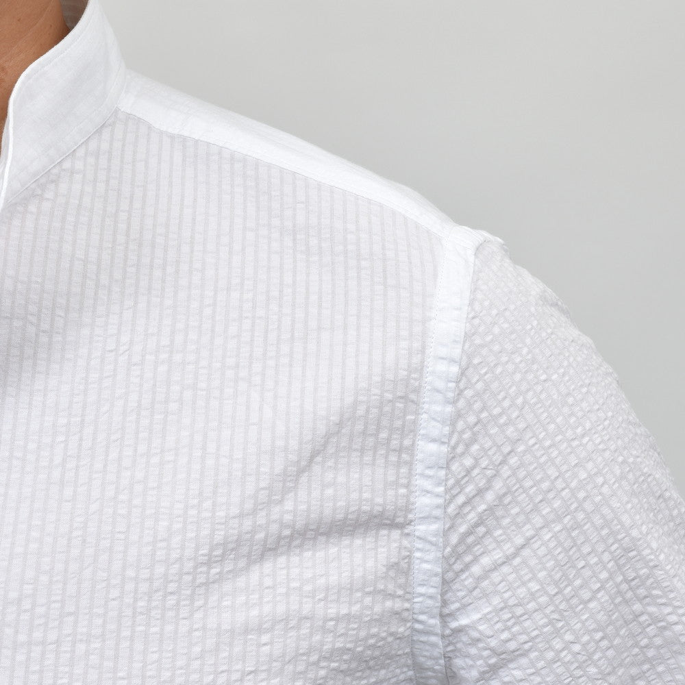 GLANSHIRT(グランシャツ) コットンシアサッカーバンドカラーシャツ 476-31408