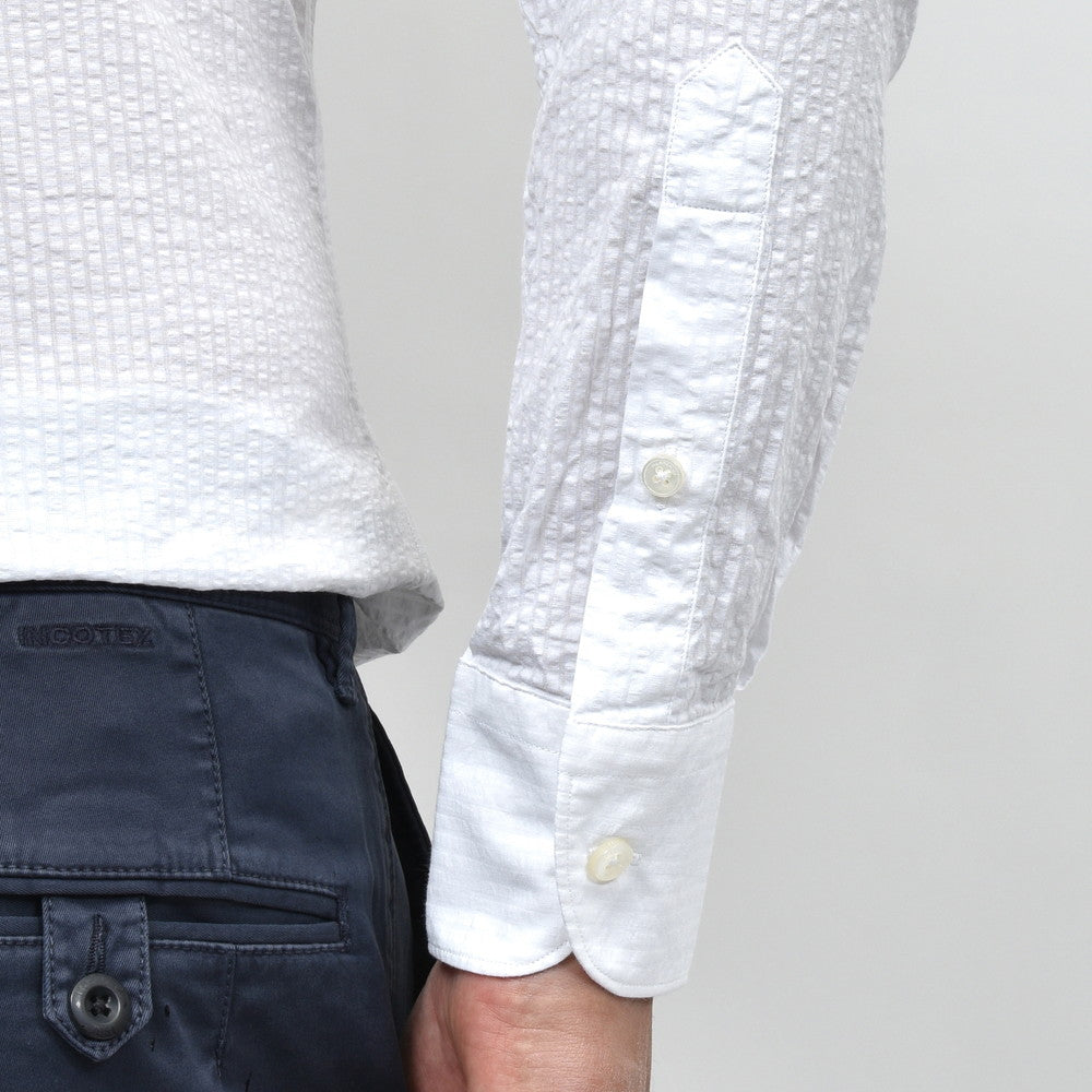 GLANSHIRT(グランシャツ) コットンシアサッカーバンドカラーシャツ 476-31408