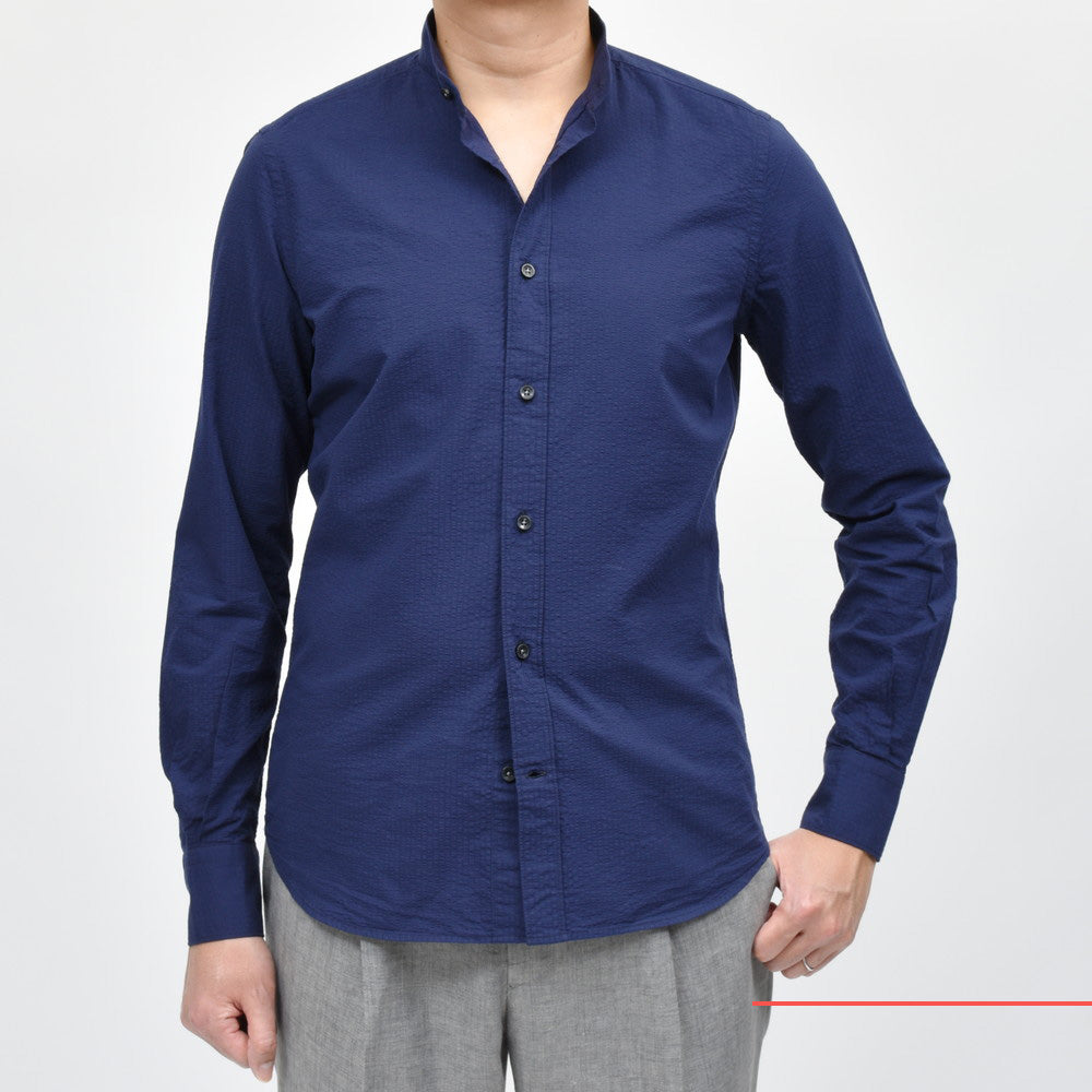 GLANSHIRT(グランシャツ) コットンシアサッカーバンドカラーシャツ 476-31408