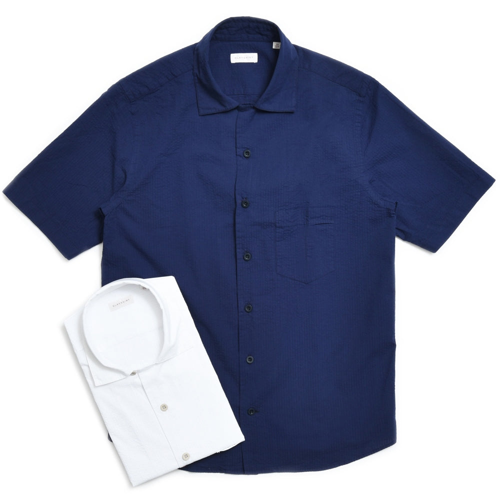 GLANSHIRT(グランシャツ) コットンシアサッカーS/Sオープンカラーシャツ 476-32401