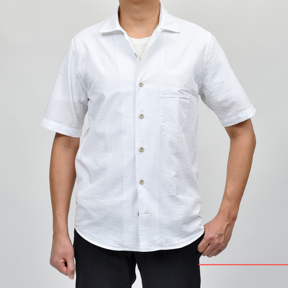 GLANSHIRT(グランシャツ) コットンシアサッカーS/Sオープンカラーシャツ 476-32401