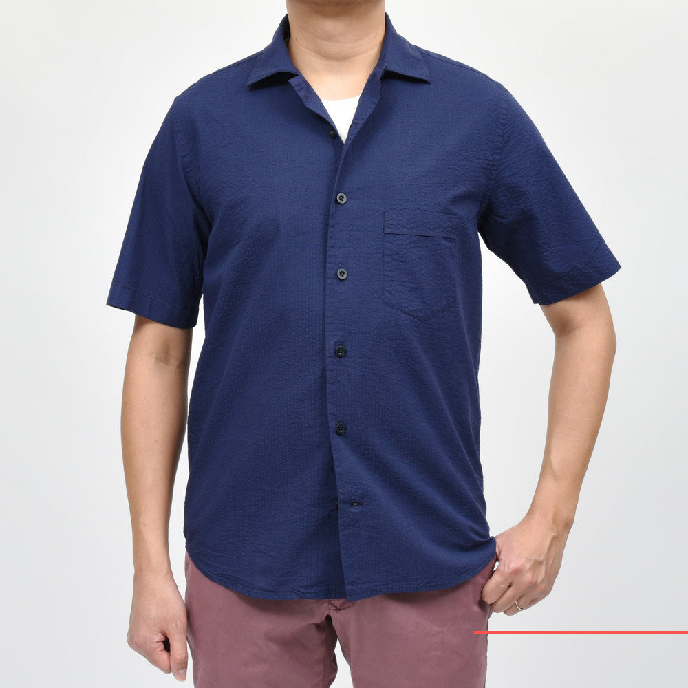 GLANSHIRT(グランシャツ) コットンシアサッカーS/Sオープンカラーシャツ 476-32401