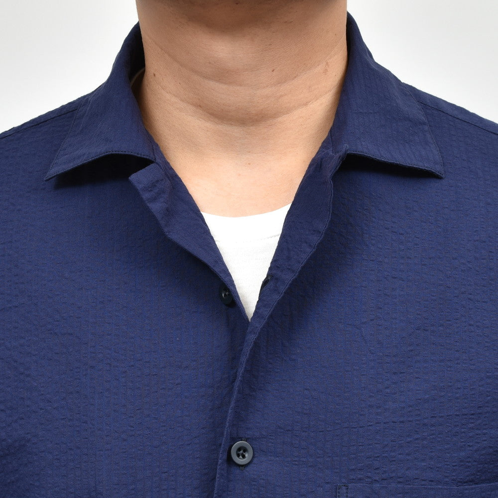 GLANSHIRT(グランシャツ) コットンシアサッカーS/Sオープンカラーシャツ 476-32401