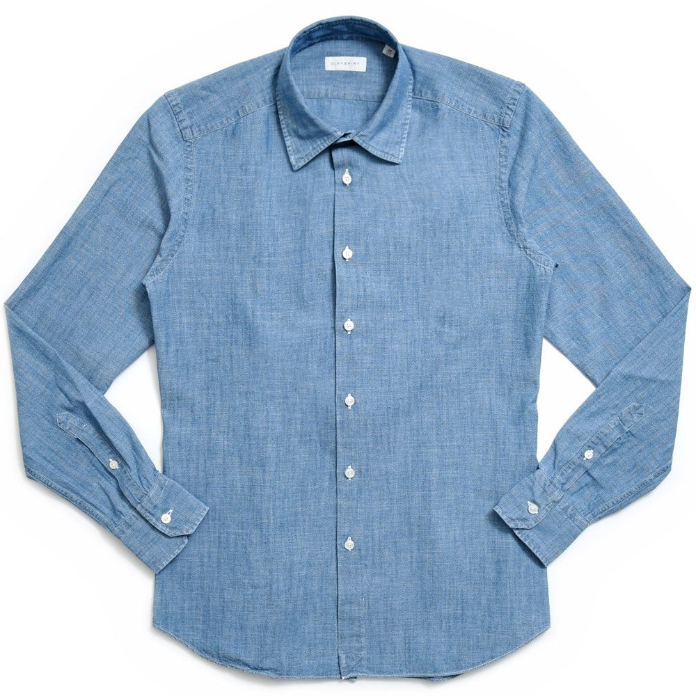 GLANSHIRT(グランシャツ) コットンシャンブレーセミワイドカラーシャツ 476-31414