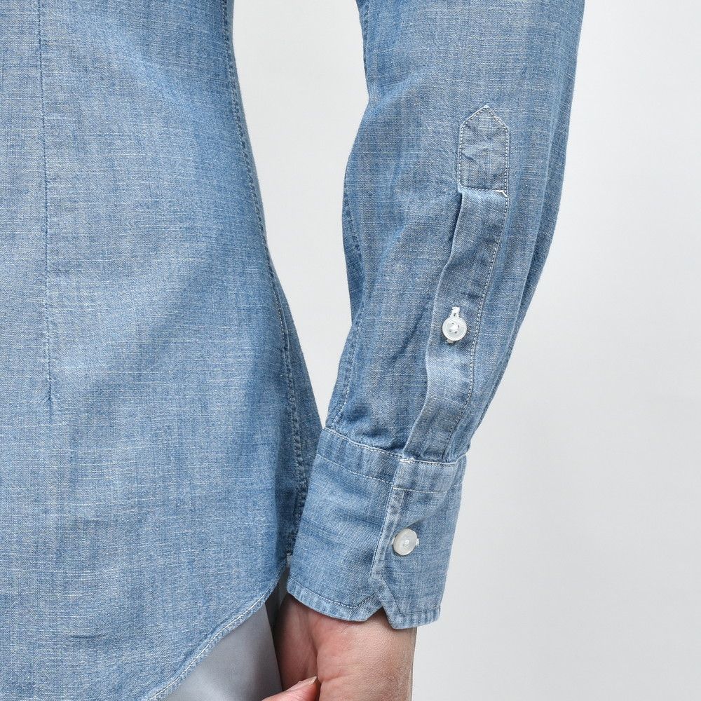 GLANSHIRT(グランシャツ) コットンシャンブレーセミワイドカラーシャツ 476-31414
