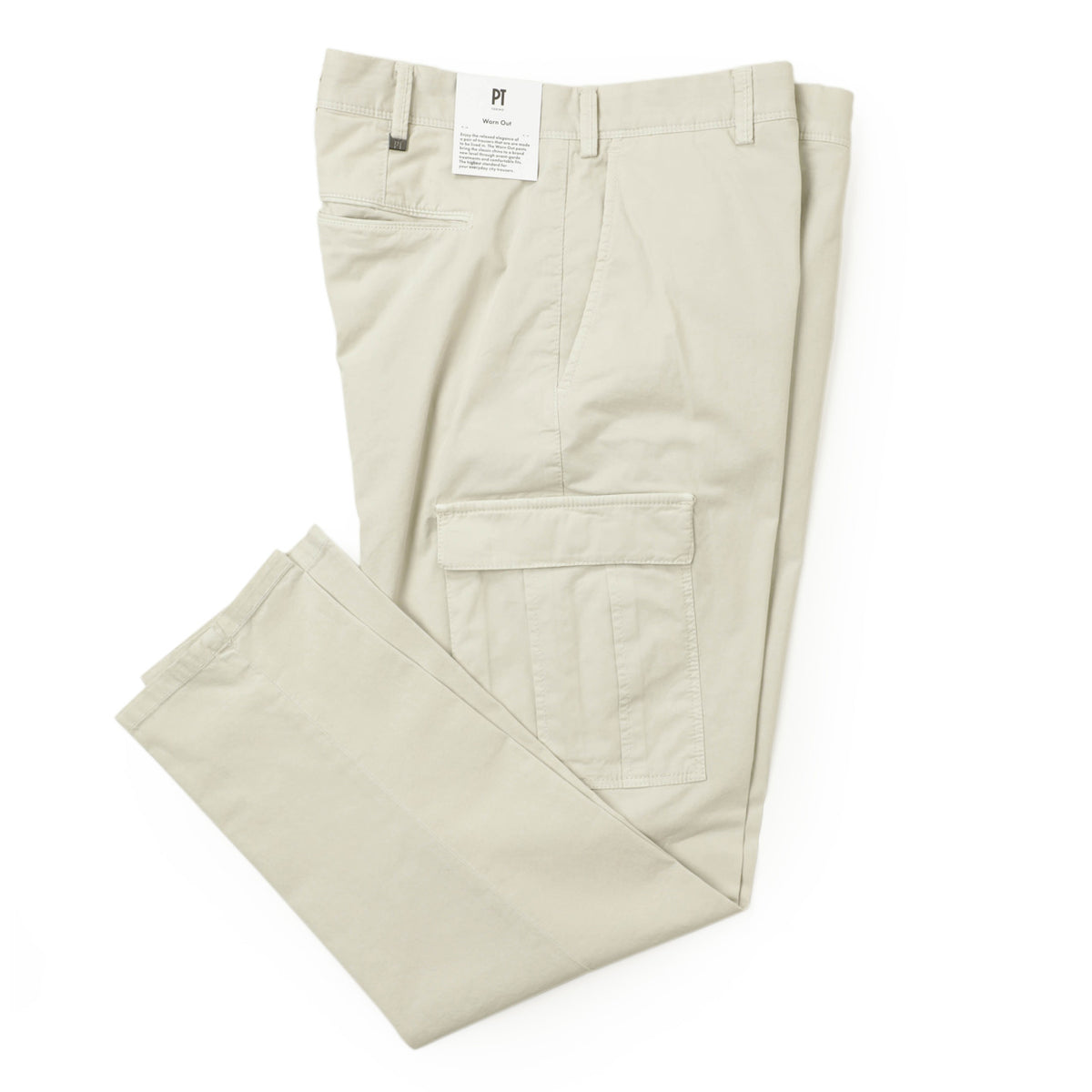 ピーティートリノ / 製品染め コットン ストレッチ テーパード ノープリーツ カーゴ パンツ / REBEL FIT / ライトベージュ