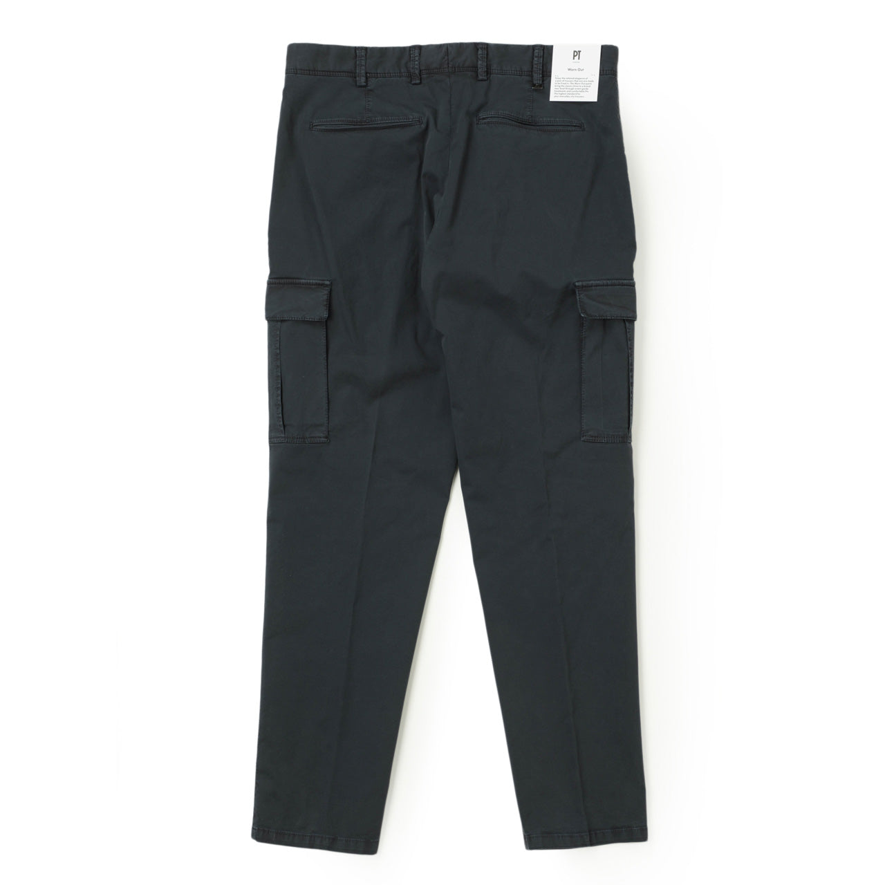 ピーティートリノ / 製品染め コットン ストレッチ テーパード ノープリーツ カーゴ パンツ / REBEL FIT / ネイビー