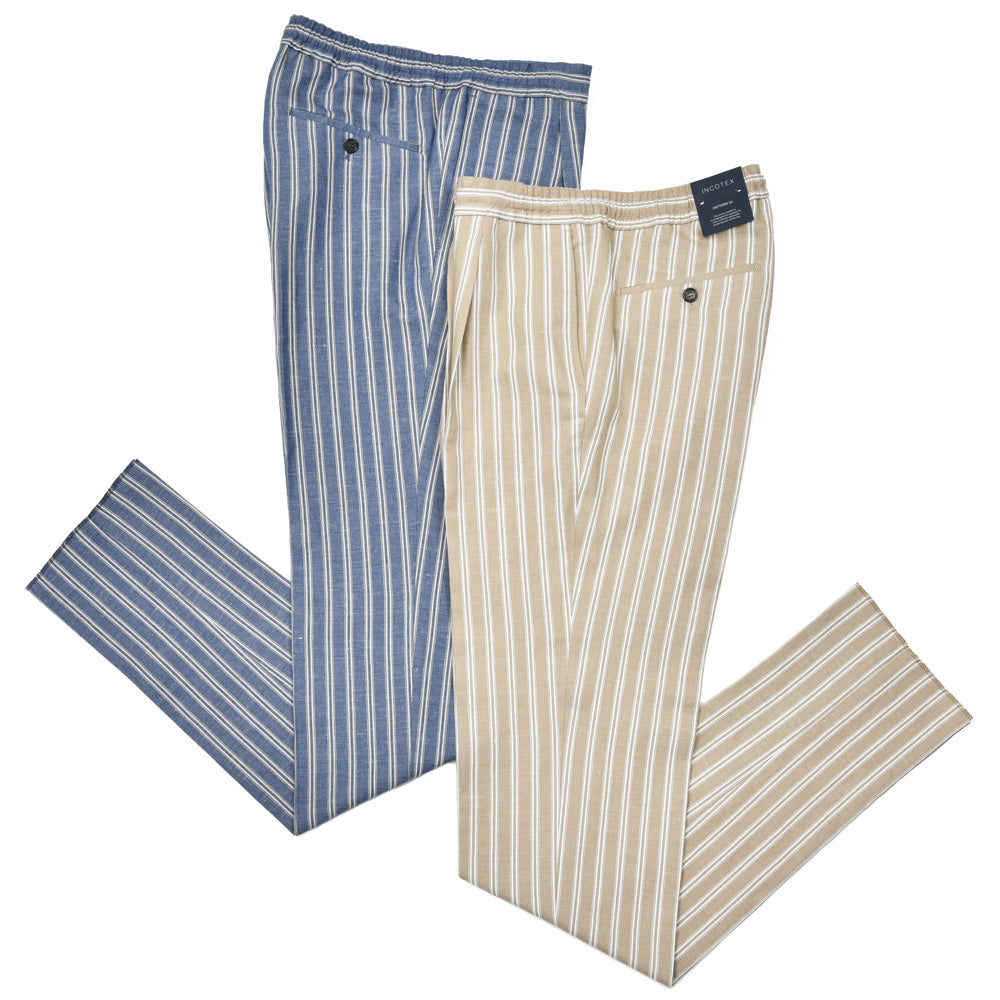 INCOTEX(インコテックス) TAPERED FIT コットンリネンストライプテーパードシャーリングパンツ 1T0078-90450/31517
