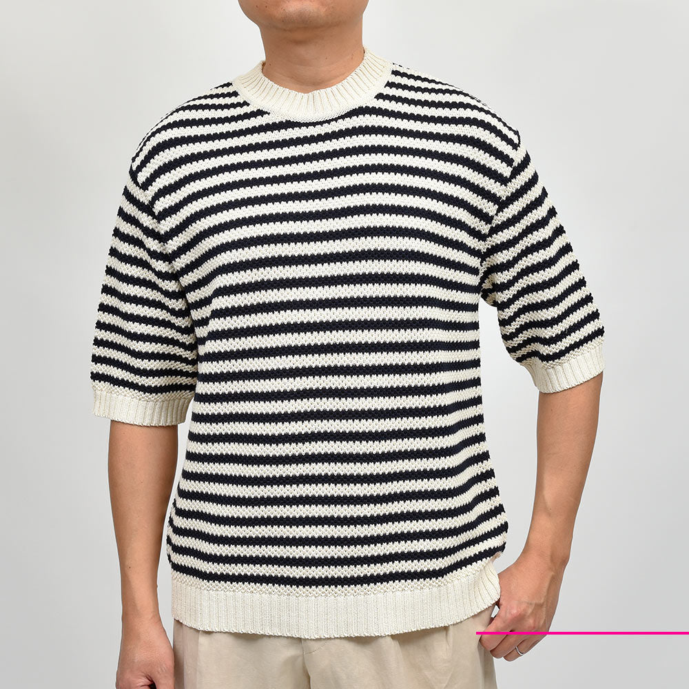 ROYAL MER ロワイヤルメール HECTOR-R コットン メッシュ ミドルゲージ ボーダー クルーネックニット