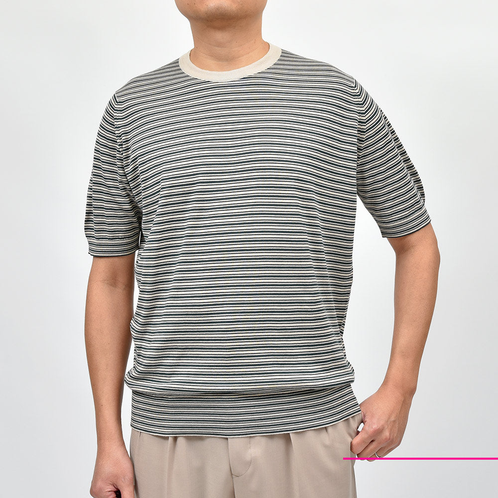 JOHN SMEDLEY ジョンスメドレー WILBUR シーアイランドコットン 30ゲージ ボーダー クルーネックニット EASY FIT