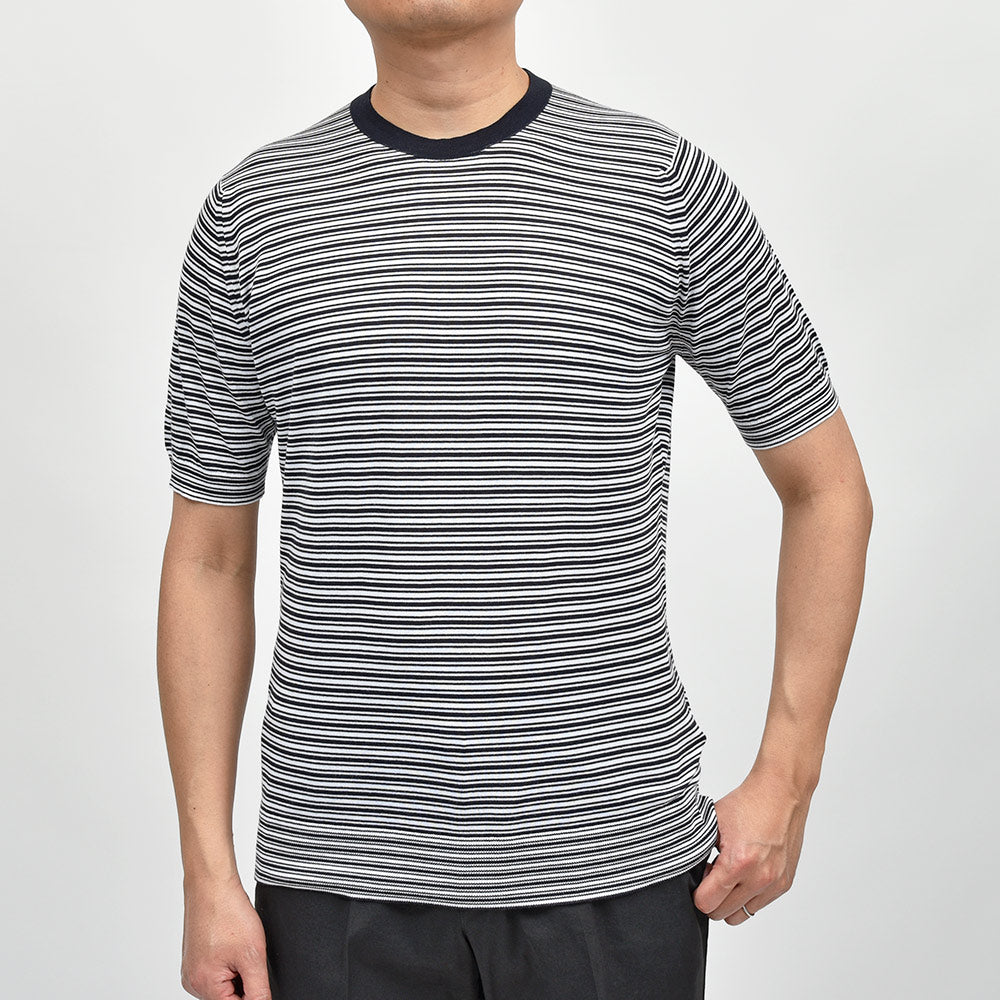 JOHN SMEDLEY ジョンスメドレー WILBUR シーアイランドコットン 30ゲージ ボーダー クルーネックニット EASY FIT
