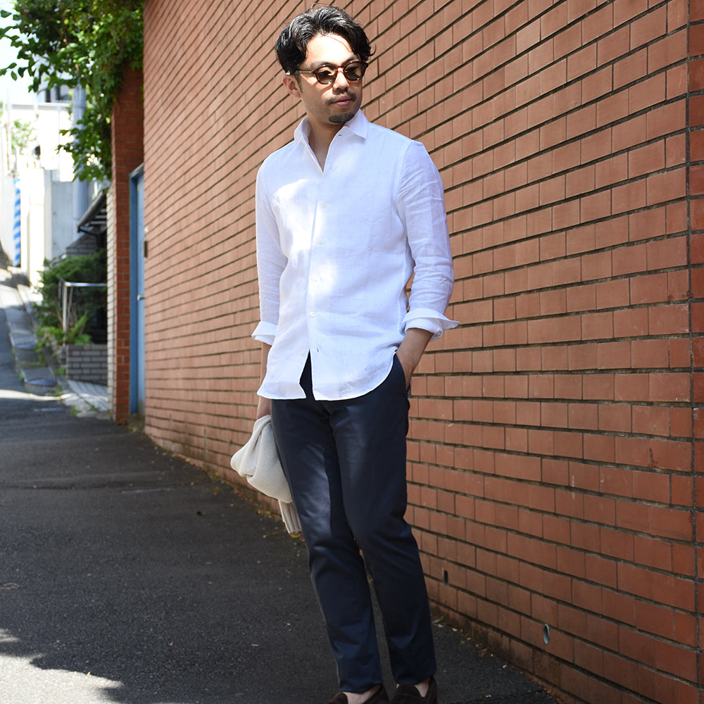 マリア・サンタンジェロ / 前身二重仕立て リネン ワンピースカラー シャツ/SLIM FIT/MARCELLO/HAWAII