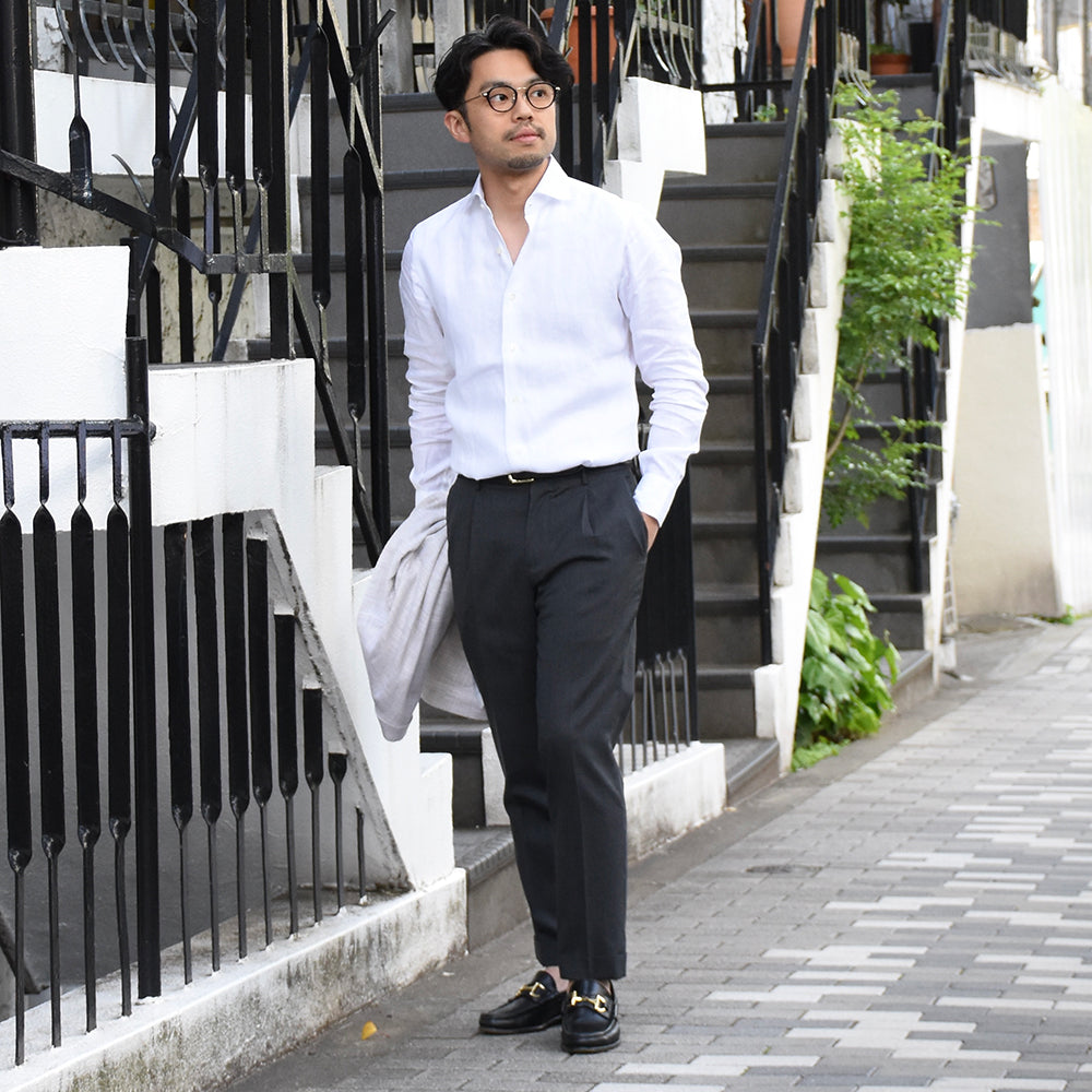 マリア・サンタンジェロ / 前身二重仕立て リネン ワイドカラー シャツ/SLIM FIT/MARCO/HAWAII