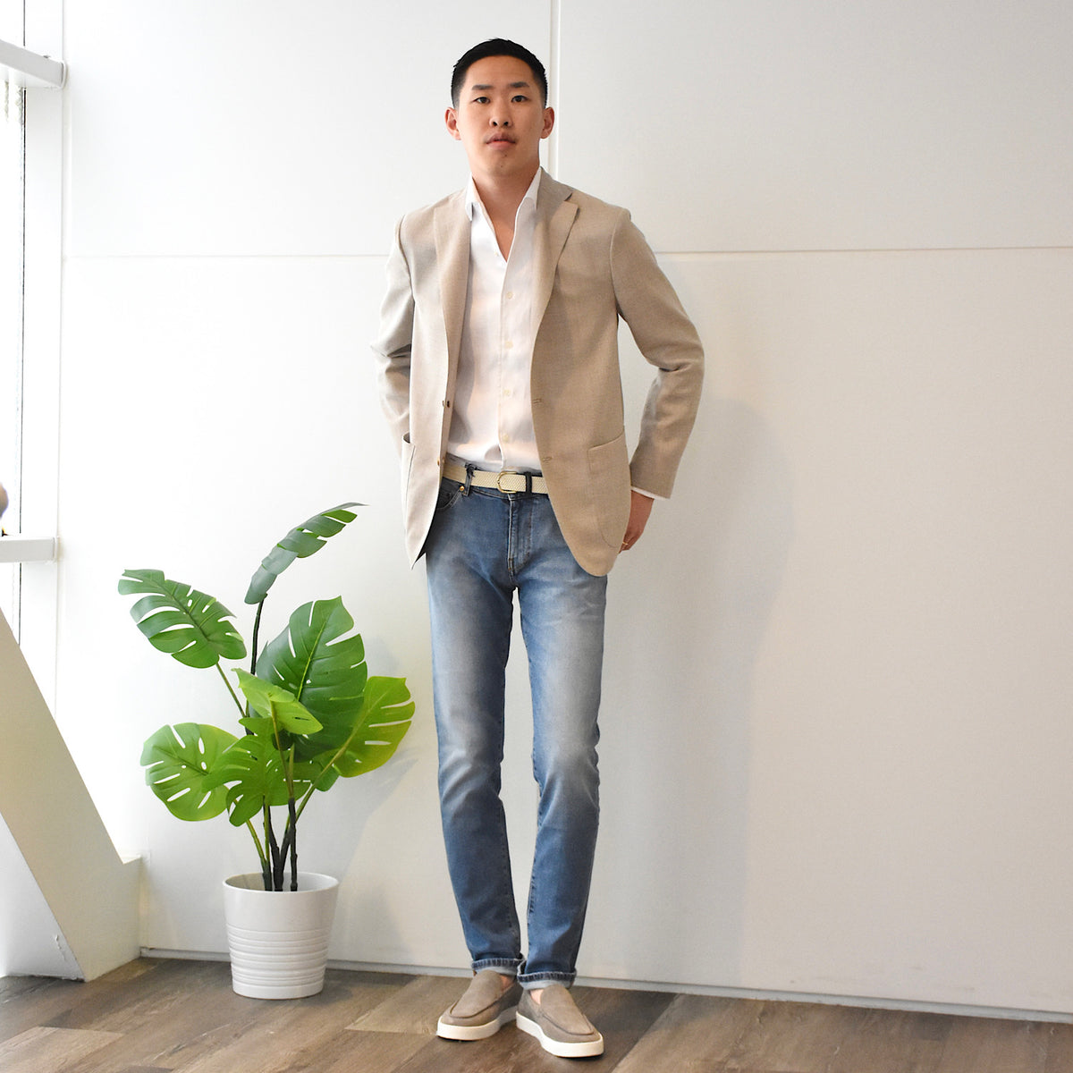 マリア・サンタンジェロ / 前身二重仕立て リネン ワンピースカラー シャツ/SLIM FIT/MARCELLO/HAWAII