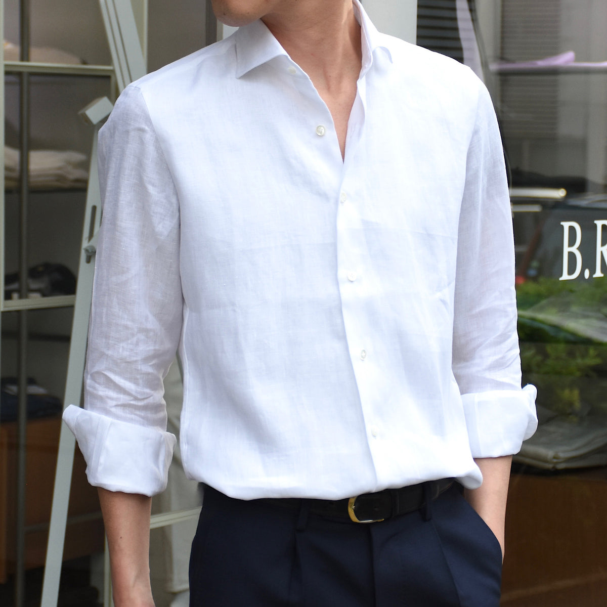 マリア・サンタンジェロ / 前身二重仕立て リネン ワイドカラー シャツ/SLIM FIT/MARCO/HAWAII