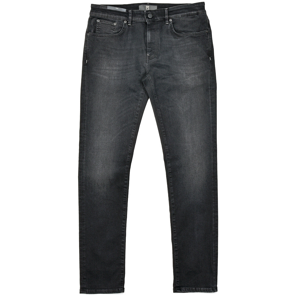 PT TORINO DENIM ピーティートリノデニム コットンレーヨンポリエステル ストレッチ ウォッシュド ブラックデニムパンツ SWING/SUPERSLIM FIT/OA3110