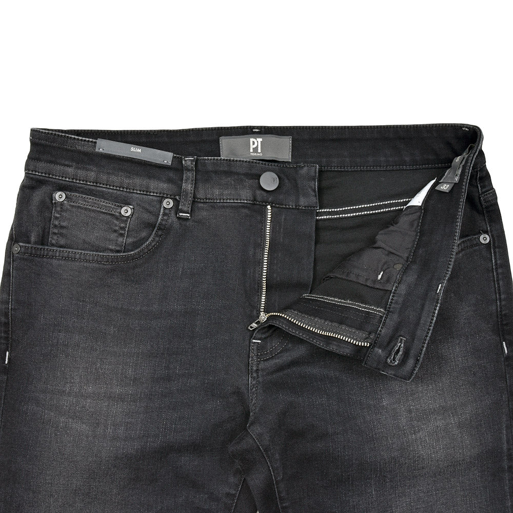 PT TORINO DENIM ピーティートリノデニム コットンレーヨンポリエステル ストレッチ ウォッシュド ブラックデニムパンツ SWING/SUPERSLIM FIT/OA3110