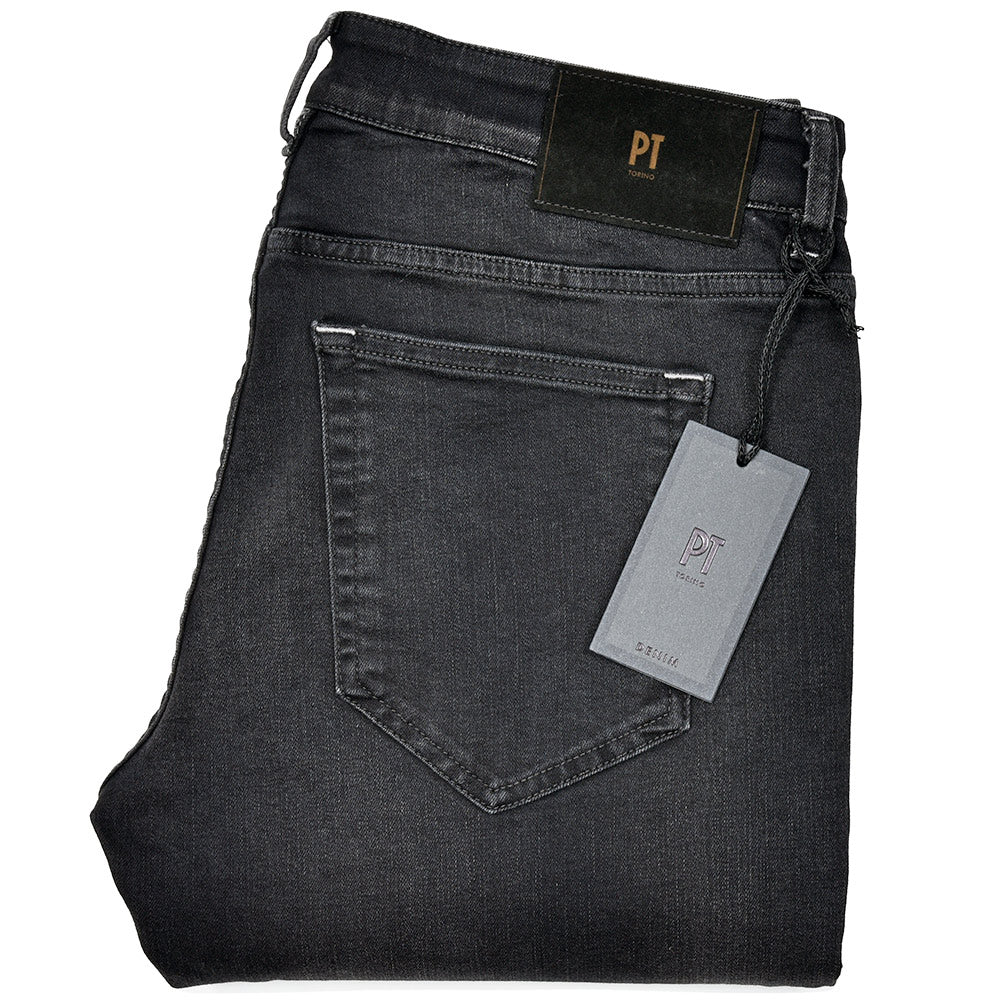 PT TORINO DENIM ピーティートリノデニム コットンレーヨンポリエステル ストレッチ ウォッシュド ブラックデニムパンツ SWING/SUPERSLIM FIT/OA3110