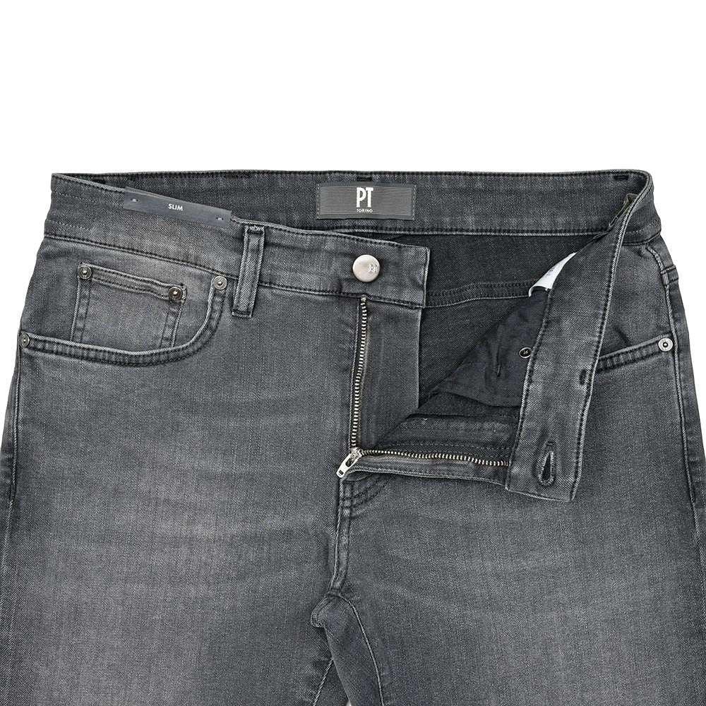 PT TORINO DENIM ピーティートリノデニム コットンレーヨンポリエステル ストレッチ ウォッシュド ブラックデニムパンツ SWING/SUPERSLIM FIT/OA3130