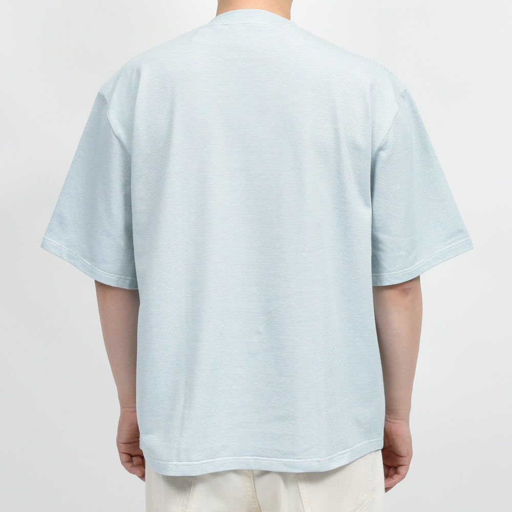 MAISON CORNICHON(メゾン コルニション) コットンポリフライスマイクロボーダークルーネックS/Sカットソー