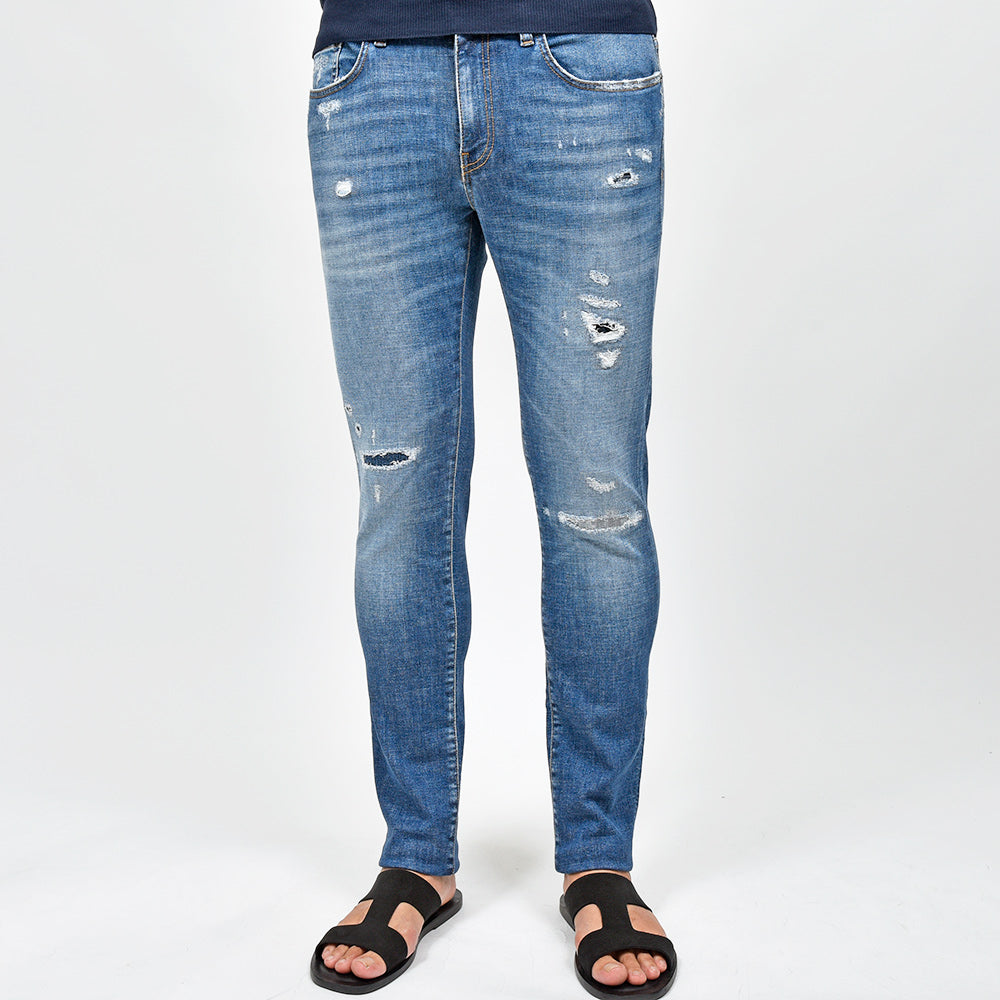 PT TORINO DENIM ピーティートリノデニム コットン ストレッチ ウォッシュド ダメージ&リペア デニムパンツ ROCK/SKINNY FIT/OA4720